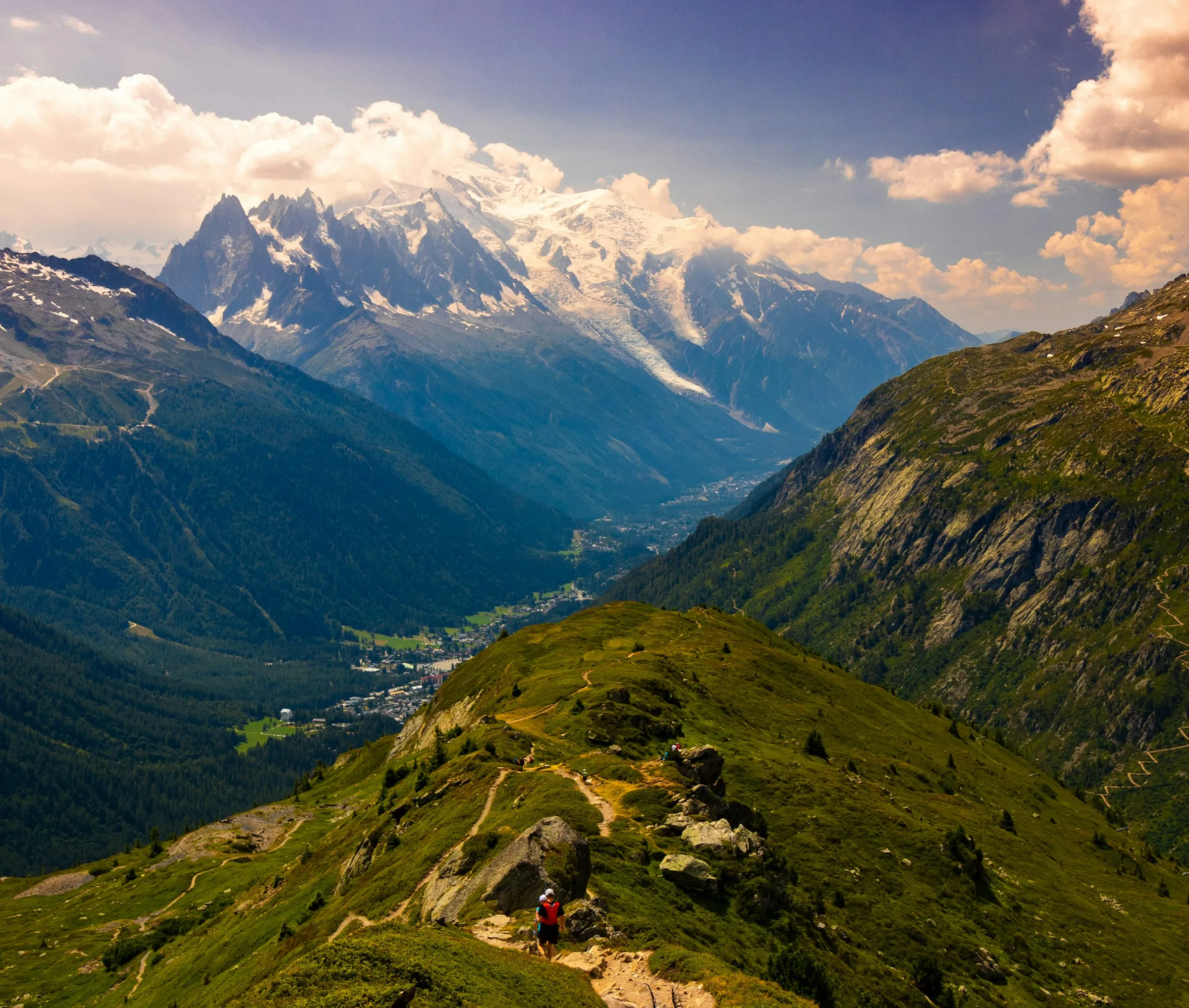 Randonneurs en prairie alpine